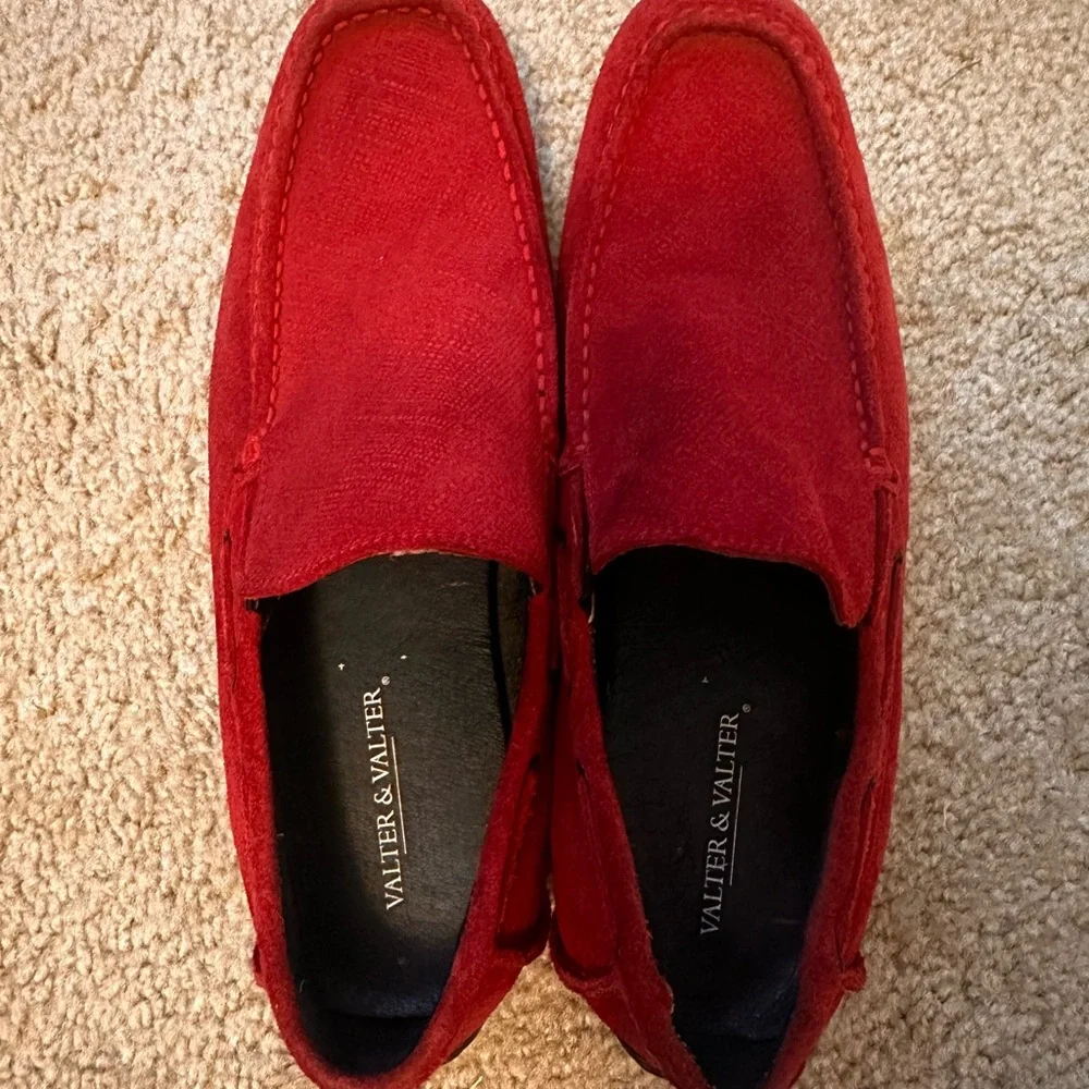 Valter & Valter Men’s Red Suede Leather Casual Shoes Loafers Driving Moccasins